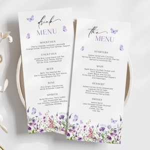 Karta menu motyla - Szablon menu na kolację i drinki - Natychmiastowe pobranie cyfrowe Możliwość wydruku Edytowalne - 1616B