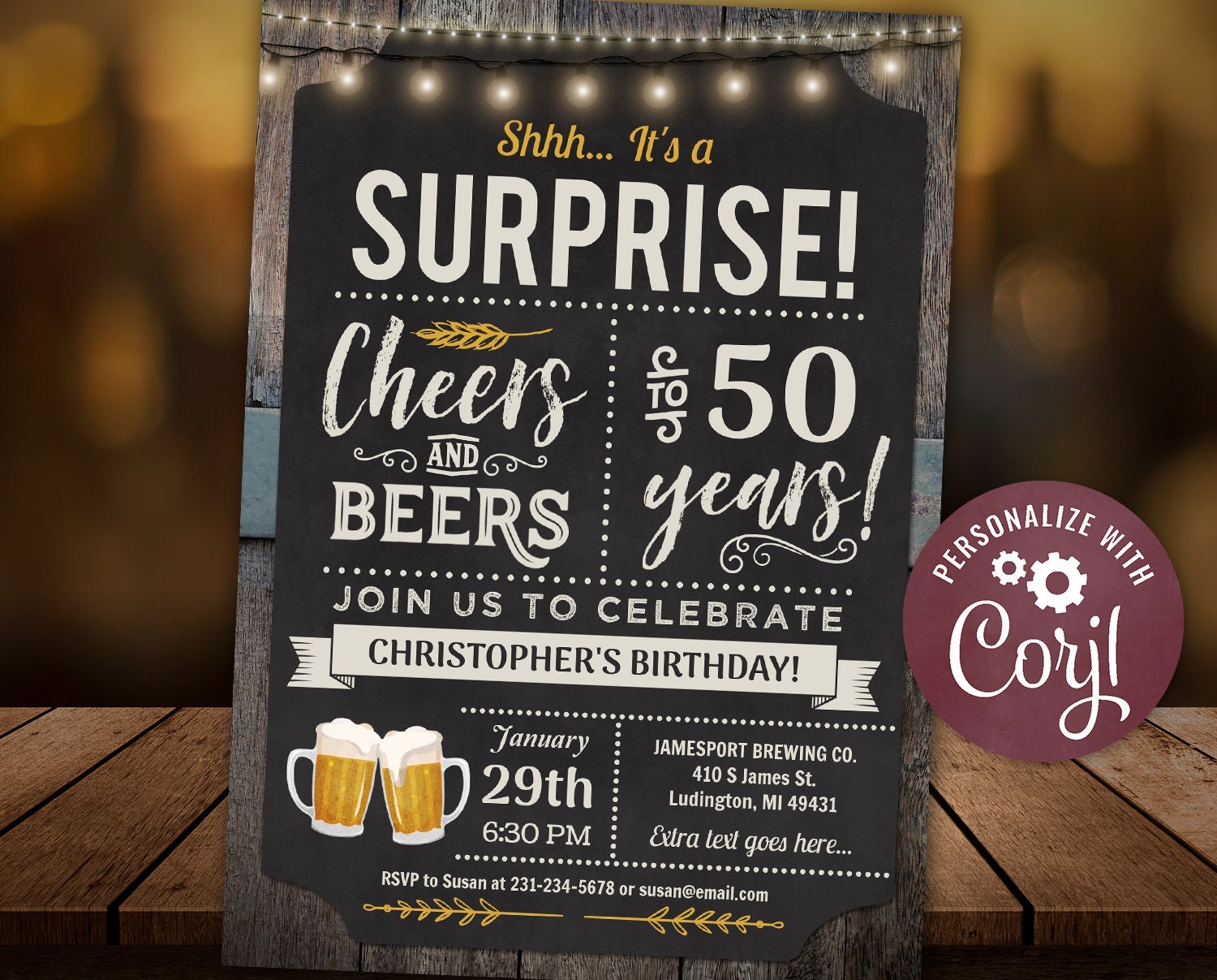 50th Cheers and Beers Surprise Birthday Party Invitation picture picture