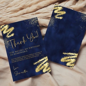 Luxury Navy Blue and Gold Thank You Card Template - Editable Thank You ...