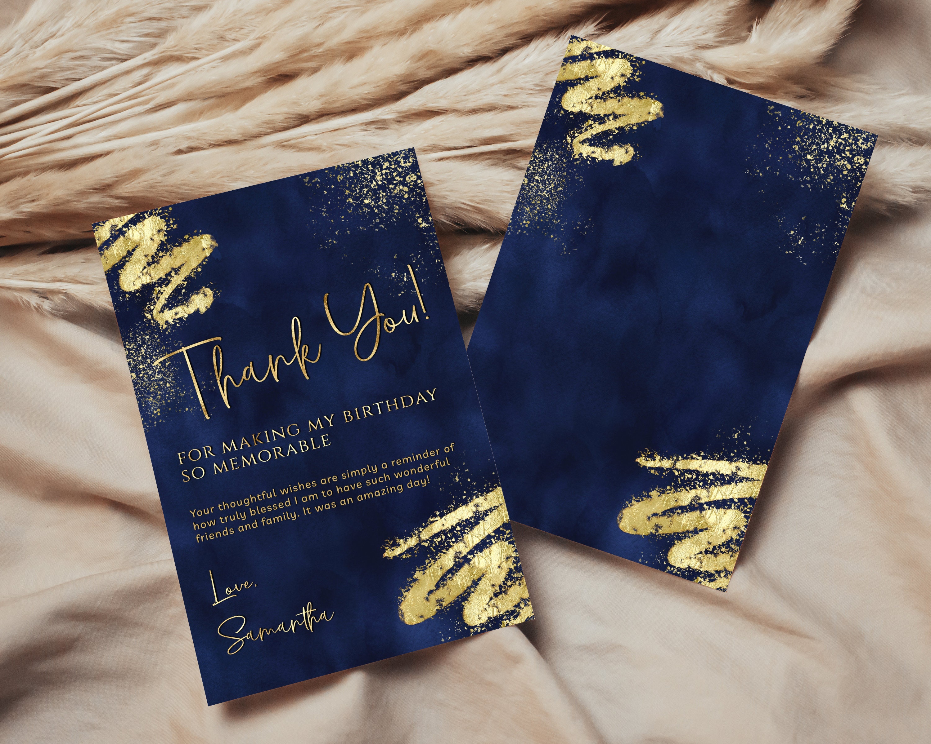 Luxury Navy Blue and Gold Thank You Card Template - Editable Thank You ...