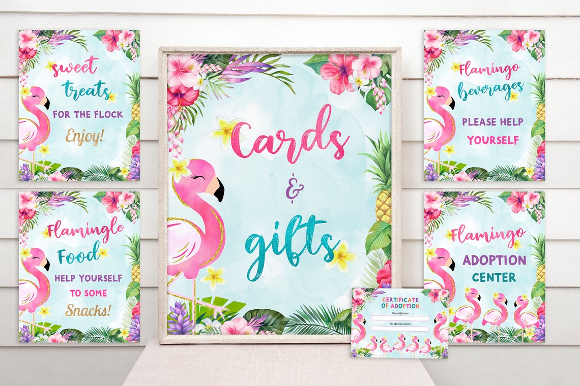 Flamingo Birthday Party Sign Templates Tropical Flamingo - Etsy