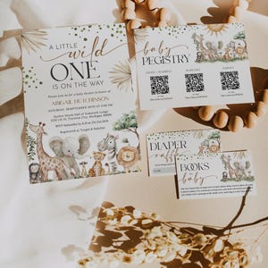 Safari Animals Gender Neutral Baby Shower Invitation + Games Bundle - A Little Wild One on the Way - Editable Digital Download 6030-BBS