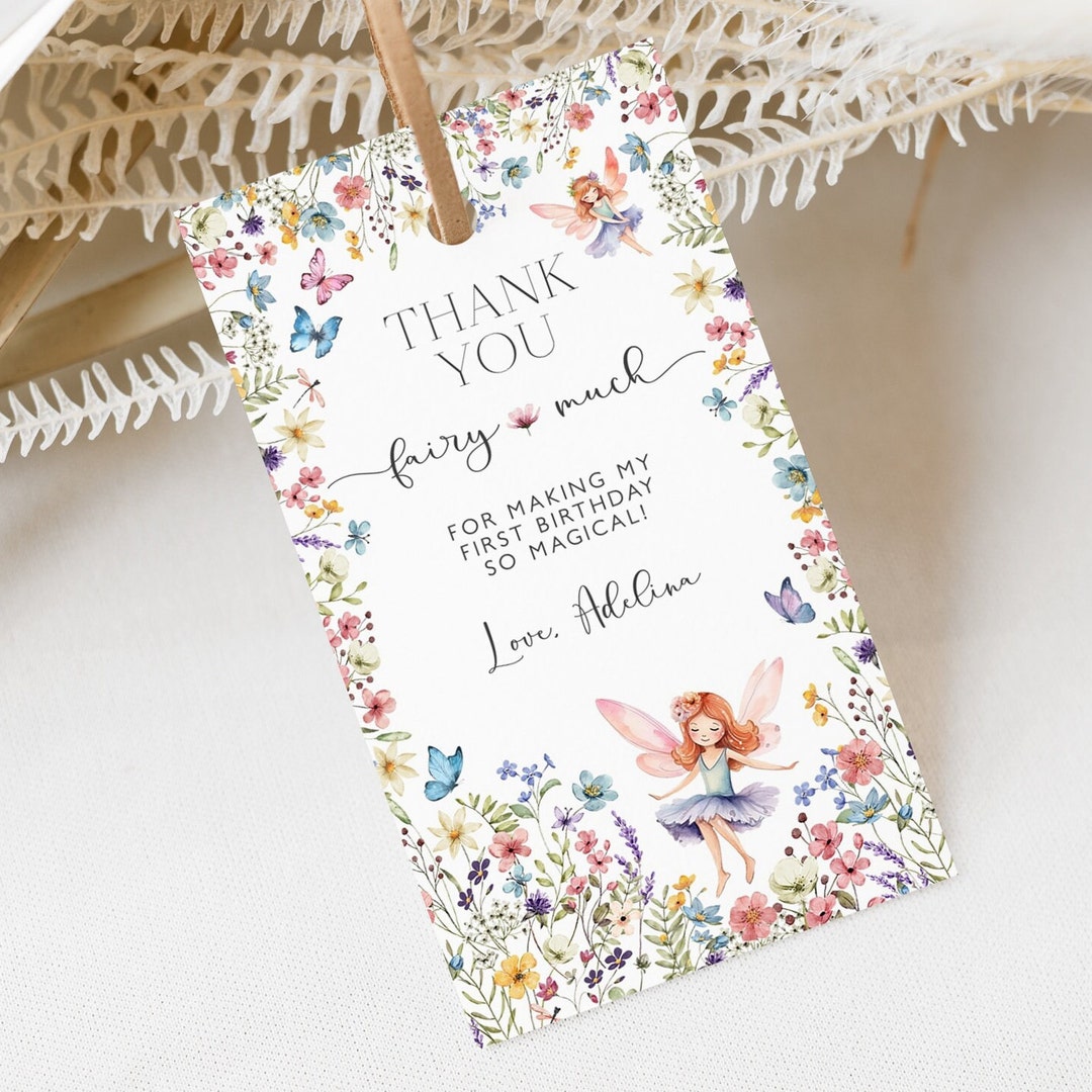 Fairy Birthday Favor Tag Template Rectangle Thank You Girl Birthday ...