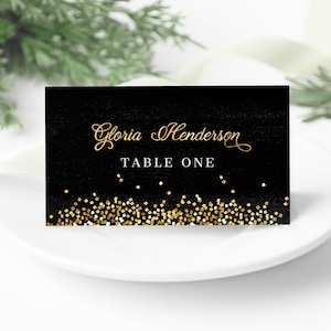 Editable Place Card Template Tent Card Template Glitter Gold Sparkle Digital Instant Download ...