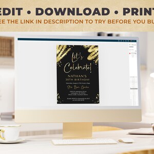 Editable Birthday Invitation Template - Black and Gold - Digital and ...