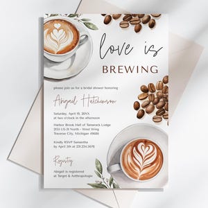 5010BDS Modèle d'Invitation de douche nuptiale café - l'amour se prépare - téléchargement numérique modifiable 5010BDS