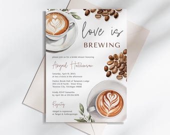 Kaffee Brautdusche Einladung Vorlage - Liebe ist Brauen - Bearbeitbare Digital Download 5010BDS