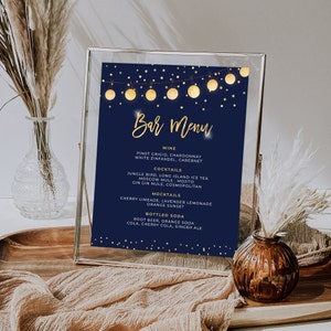 Navy Blue and Gold Bar Menu Template - Drink Menu Event Menu Template - Digital Instant Digital Download B95