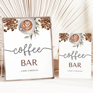 Coffee Baby Shower Coffee Bar Sign Template - A Baby is Brewing - Gender Neutral Baby Shower Decor - Editable Digital Download 5010BBS
