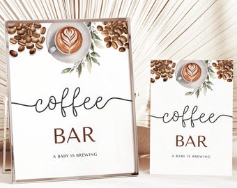 Coffee Baby Shower Coffee Bar Sign Template - A Baby is Brewing - Gender Neutral Baby Shower Decor - Editable Digital Download 5010BBS
