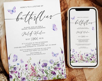 Butterfly Bridal Shower Invitation - Lifetime of Butterflies Bridal Shower Invite - Wildflower Shower - Butterfly Bridal Invitation - 1616B