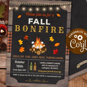 Editable Fall Backyard Bonfire Autumn Party Event Invitation INSTANT DOWNLOAD 5x7 Personalize Printable