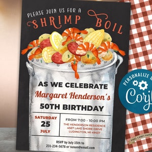 Shrimp Boil Invitations, Low Country Boil Invitation, Seafood Boil Invitation, Birthday Invite, Digital Download, Corjl, Instant Download