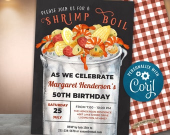 Shrimp Boil Einladungen, Low Country Boil Einladung, Seafood Boil Einladung, Geburtstag einladen, digitaler Download, Corjl, Sofort Download