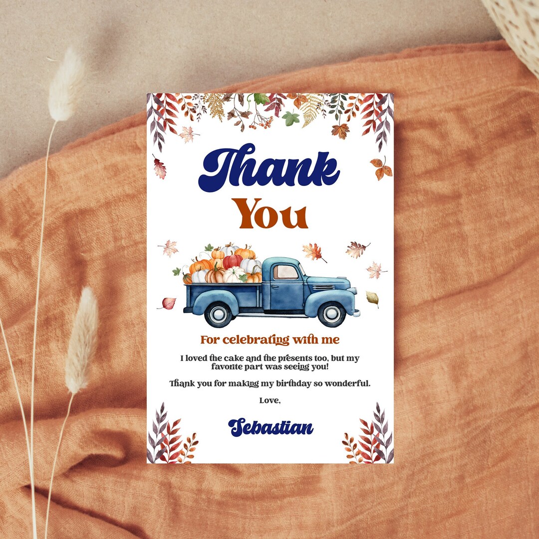 Editable Fall Pumpkin Truck Thank You Card Template Little Pumpkin Fall ...