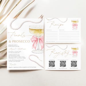 Pearls and Prosecco Pink Bow Bridal Shower Invitation Suite - Prosecco Bridal Shower - Modern Bridal Shower - Instant Download  5013PBDS
