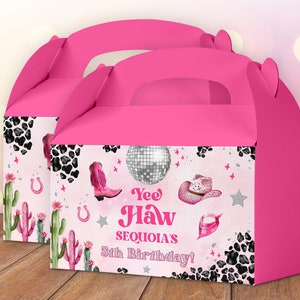 Editable Space Cowgirl Birthday Party Gable Box Label Template - Pink Disco Cowgirl Party - Instant Download Editable 0600 - PBG