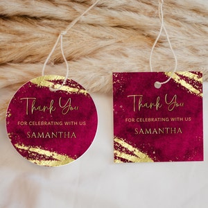 Red and Gold Favor Tag Template -  Gift Tag Template, Glitter Sparkle Instant Digital Download Editable BPG BP148