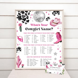 Editable Space Cowgirl Name Game - Pink Disco Cowgirl Party Games - Nashville Party - Instant Download Editable 0600