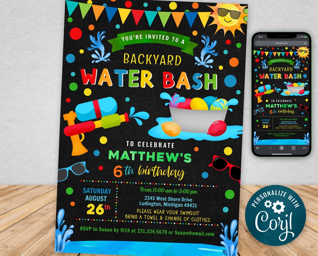 Water Gun Birthday Invitation Boy Birthday Digital Printable Evite