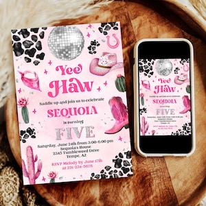 Editable Space Cowgirl Birthday Invitation - Pink Disco Cowgirl Party Invite - Nashville Party - Instant Download Editable 0600 - PBG