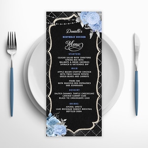 Editable Menu Template and Drink Menu Event Menu Template, Light Blue and Silver Sparkle Digital Instant Digital Download Editable BPR BP119