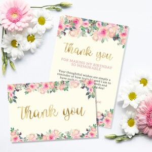 Plantilla de tarjeta de agradecimiento y postal editable en tonos rosa rubor, dorado y crema: descarga digital instantánea, imprimible y editable B23C