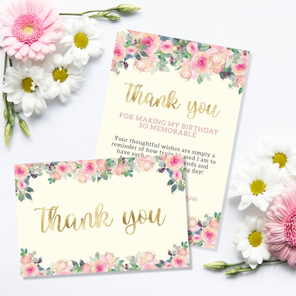 Blush Pink Gold & Cream Editable Thank You Card + Postcard Template - Digital Instant Download Printable Editable B23C