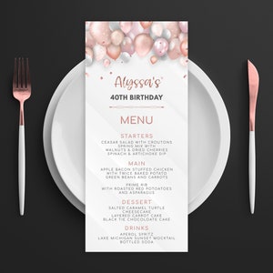 Karta menu w kolorze różowego złota - Szablon menu i menu napojów Szablon menu wydarzenia Cyfrowy Natychmiastowe pobieranie cyfrowe Możliwość wydruku Edytowalny BD40BB