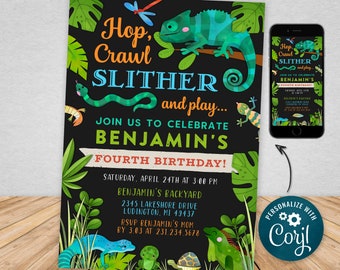 Digital and Printable Reptile Birthday Party Invitation, Printable and  Evite Electronic Invite, Editable Personalized RBP