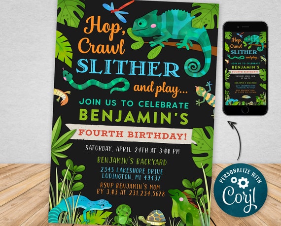 Digital and Printable Reptile Birthday Party Invitation - Etsy