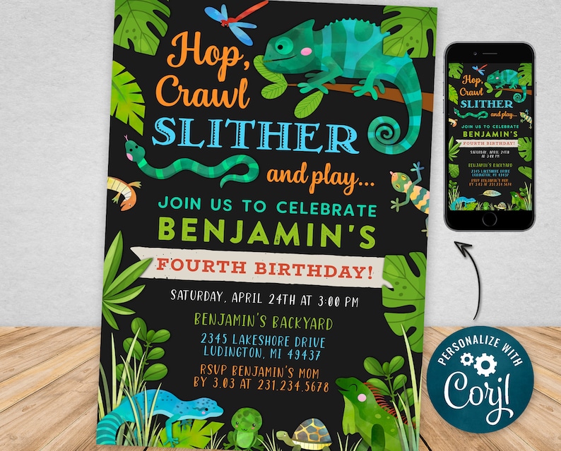 Digital and Printable Reptile Birthday Party Invitation - Etsy