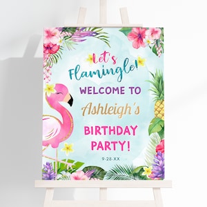 Flamingo Party Welcome Sign, Tropical Flamingo Theme Party Sign, Editable Instant Download FPTY