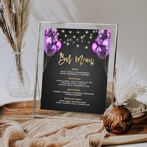 Purple and Gold Bar Menu - Drink Drink Menu Event Menu Template Digital Instant Digital Download Printable Editable BPB BGPG