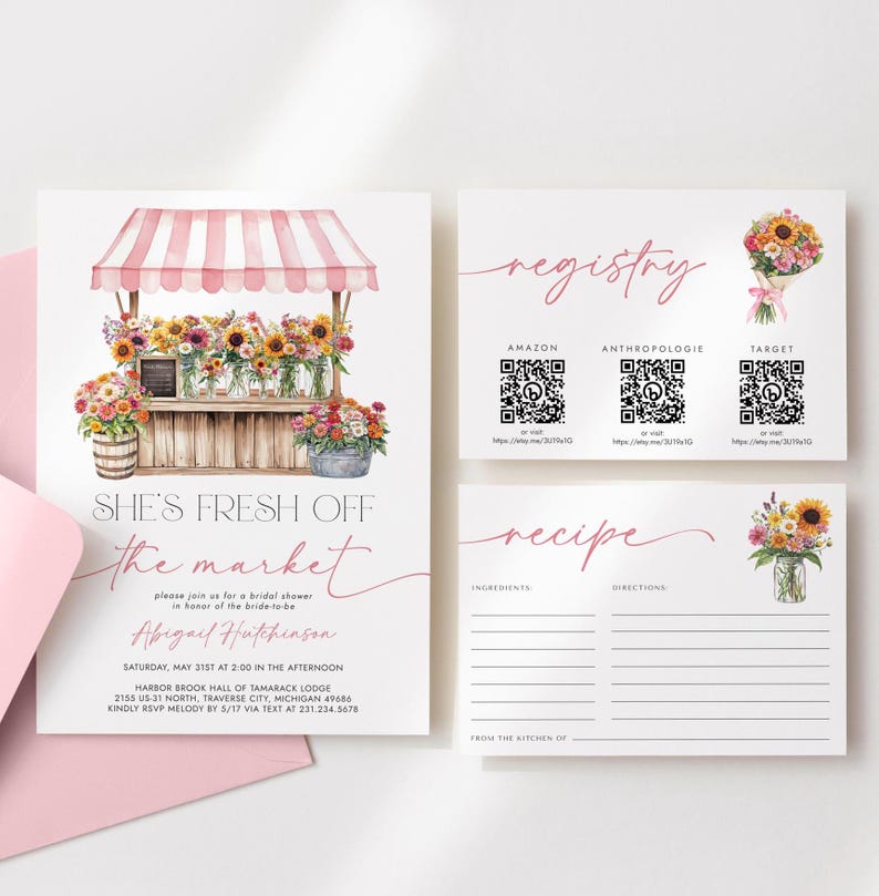 Fresh Off the Market Bridal Shower Invitation Suite - Rustic Bridal Shower - Farmer's Market Invite - Editable Digital Download 5017-BDS