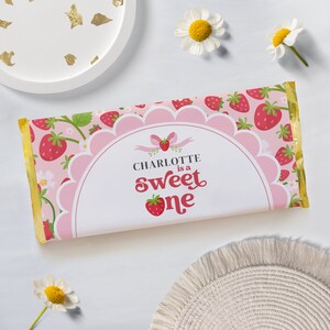 Sweet One Strawberry 1st Birthday Candy Bar Wrapper Chocolate Wrapper Template - Strawberry First Birthday - Strawberry Favors - 2110