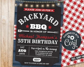 55th BBQ Invitation Birthday Party Invite FIFTY FIVE Barbecue Digital Instant Download 5x7 Editable BBQ1