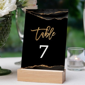 Modelo de números de mesa preto e dourado, números de mesa de recepção, decoração de mesa de aniversário, download instantâneo digital para impressão editável AGT APBRB