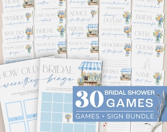 Fresh Off the Market Bridal Shower Games Bundle - Rustic Blue Bridal Shower - Farmer's Market Bridal Shower Games Download 5017B-BDS