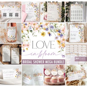 Love in Bloom Bridal Shower Invitation + Games Bundle - Wildflower Floral Bridal Shower Theme - Editable Digital Download 5016-BDS