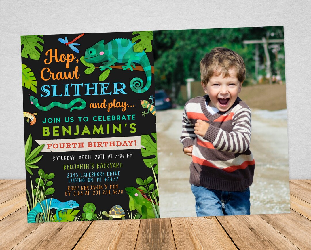 Digital and Printable Reptile Birthday Party Photo Invitation ...
