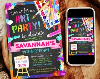 Paint Party Invitation, Paint Party Invitation Kids, Painting Party Invite, Digital INSTANT DOWNLOAD - Editable