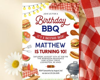 Backyard BBQ Birthday Invitation – Summer Grill Birthday - Cookout Party Invite for Boys - Editable Template - 5040-1