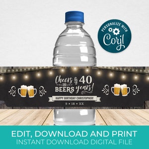 Cheers and Beers Birthday Party Editable Water Bottle Label Template Digital Download CBBP