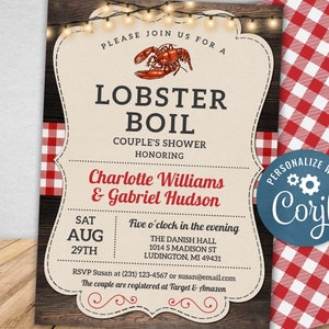 Lobster Boil Invitation, Seafood Couple&#39;s Shower Invite, Engagement Invitations, Corjl, Instant Download, Printable Invitations