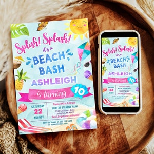 Digital and Printable Beach Party Invitation Beach Theme Party & Evite Electronic Invite, with Thank You, Editable Instant Download BPTY