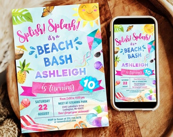 Digital and Printable Beach Party Invitation Beach Theme Party & Evite Electronic Invite, with Thank You, Editable Instant Download BPTY