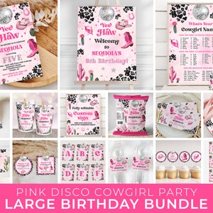 Editable Space Cowgirl Invitation Bundle - Pink Disco Cowgirl Nashville Rodeo Party  - Printable Digital Download - 0600 - PBG