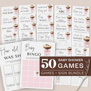 Pink Bow Espresso Martini Baby Shower Games Bundle - Girl Baby Shower Games + Signs - A Tini One is On the Way - Digital 5009CP-BBS