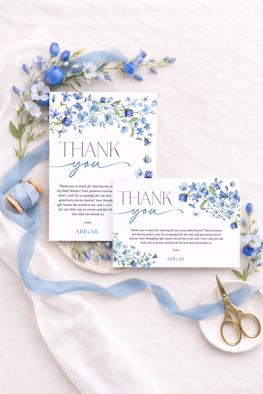 Blue Floral Thank You Card - Baby in Bloom - Editable Template - 6093 ...